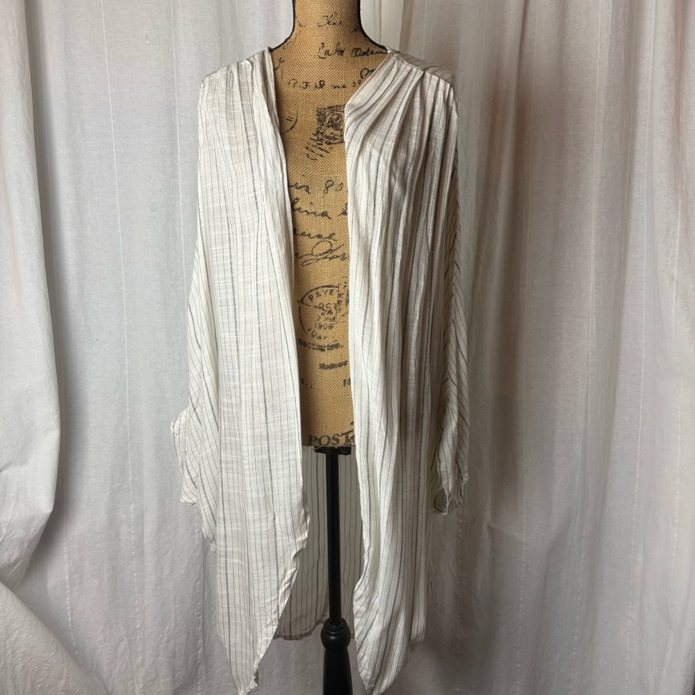 Free People White Black Stripe Open Front Kimono Duster One Size
